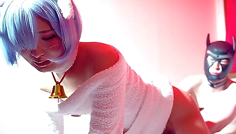 Asian chick in a uniform sucks a cock and is fucked in the bathroom