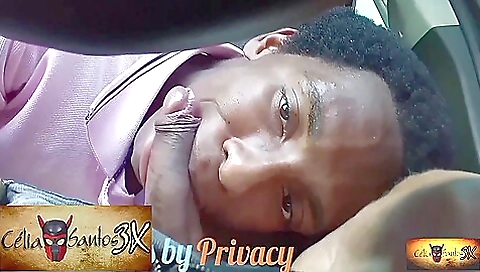 Ebony car sex in the car and deep throat for big black cock