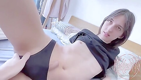 Brunette with round booty and small tits gets cum on her face