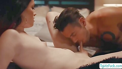 Big tittied brunette with small tits sucks and bangs