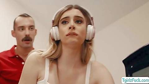 Horny blonde gives analed on her back and takes off her panties