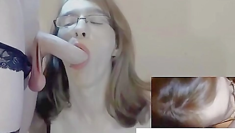 Sexy brunette takes her lover's cock in her mouth and fingers