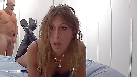 Latina tranny plays with her boots and fucks a guy
