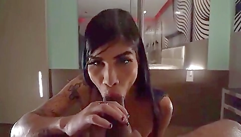 Bright brunette with long curve fucking her tight anal