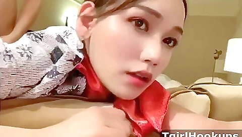 Asian maid giving a blowjob and anal sex with a guy