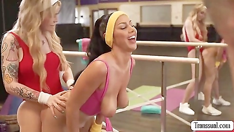 Brunette babe and her partner have fun with a trans-stacked dick